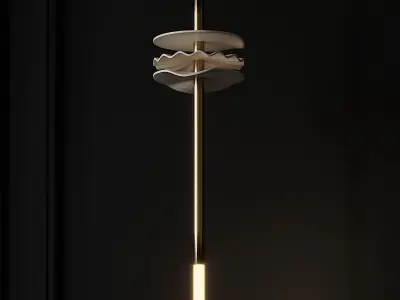 Needle Pendant Light in Porcelain and Brass 3D model