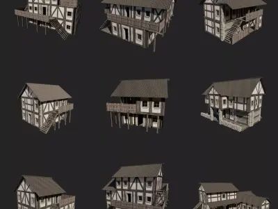 MEDIEVAL FANTASY FEUDAL TAVERN INN BAR SALOON STORE COLLECTION Low-poly 3D model