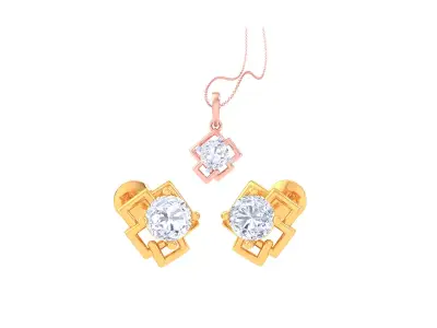 Solitaire Super Light Weight Earring Pendant Set 3D print model