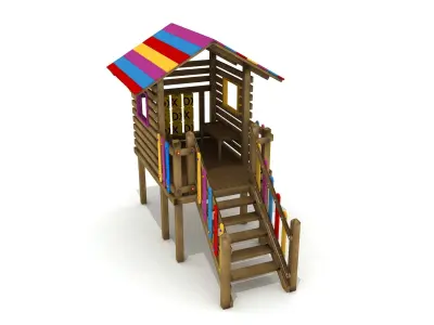 Kids Game Play Equipment 011 Wood Playhouse 3D model