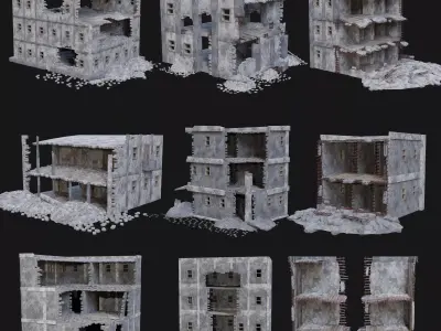 BUILDING POSTAPO POST APO DESTROYED ARCHITECTURE OLD RUIN CITY Low-poly 3D model