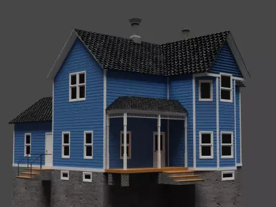 Game Ready Enterable House 2 Floor Basement PBR Asset Low-poly 3D model