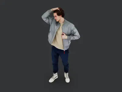 Stylish Young Man Adjusting Hair 3D model