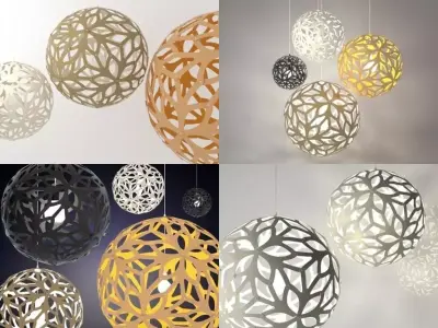 Floral pendant light made of paper 3D model