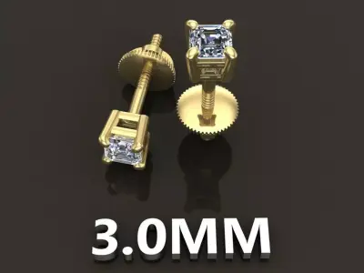 SQUARE EMERALD CUT 4 PRONG SOLITAIRE EARRING 3MM 3D print model