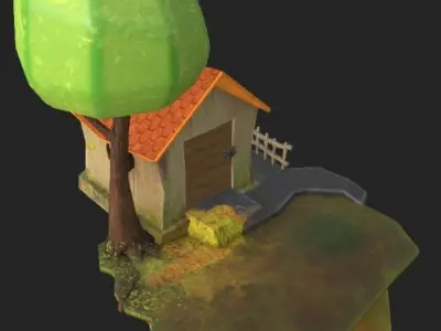 Floating Stylized Toon House Low-poly 3D model