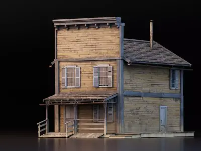 Old Western Wooden Shop Low-poly 3D model