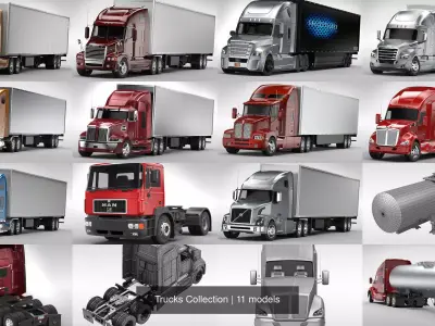 Trucks Collection semi truck with lights 3D Model Pack