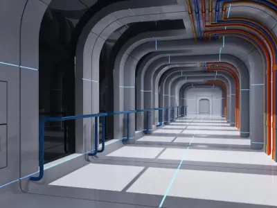 Futuristic Space Ship Interior Corridor 3D model