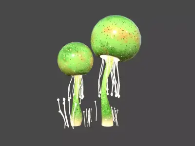 Fantasy Mushroom E09 Green Orange - Scene Backdrop Design Low-poly 3D model