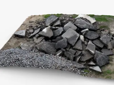 3d scan Pile of Broken Asphalt and Concrete Rubble Low-poly 3D model