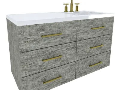 Vanity-008B bathroom vanity with two drawers and gold faucet 3D model
