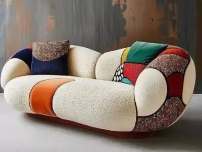 Colorful Patchwork Sofa Modern Artistic Sectional Patterns 3D Low-poly 3D model