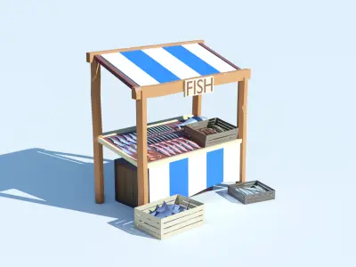 Pack of Fish Shop Low Poly Low-poly 3D model
