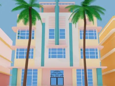 Art Deco Buildings Set Low Poly Low-poly 3D model