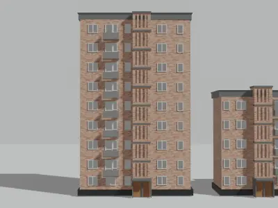 Set of Soviet Brick Residential Buildings 9   6 and 5 Floors 3D model