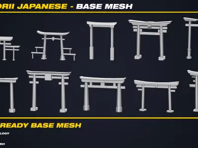 30 Torii Japanese Base Mesh - VOL 07 - Game Ready Low-poly 3D model