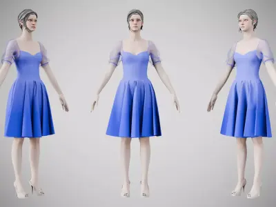 Dress 09 Very Light Blue Low-poly 3D model
