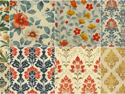 10 Classic Wallpaper VOL01 4K Seamless PNG PBR Textures Texture