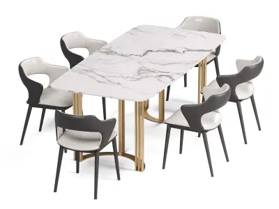 SKY Chair Dining Table Gold Rectangular 3D model