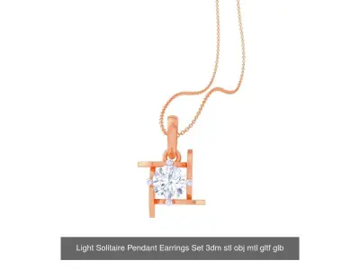 17 Light Solitaire Pendant Earrings Set 3dm stl obj mtl gltf glb 3D Model Pack