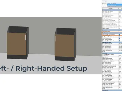 PARAMETRIC REVIT FAMILY Sink Base Cabinet Shelf 1 Door Handle 3D model