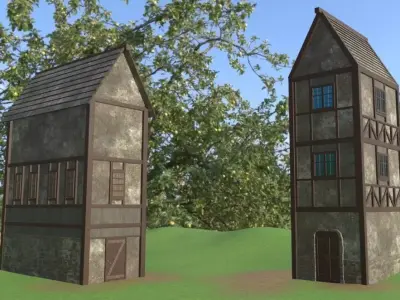 Medieval style house - 2 and 3 Low-poly 3D model
