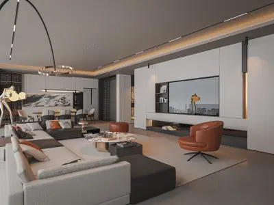 Modern Elegance Living and Dining room Sketchup 3D Model  3D model