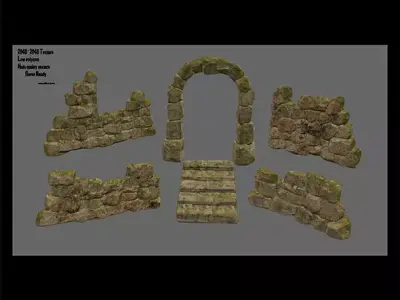 wall set 1 stone with moss Low-poly 3D model