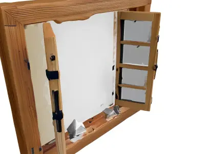 Rustic Broken Wooden Window Frame Low-poly 3D model