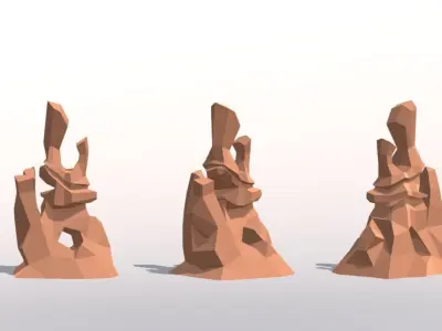 Low Poly Landscape Set three rocks Low-poly 3D model