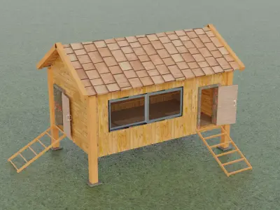 Chickenhouse wooden house with roof Low-poly 3D model