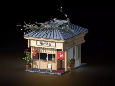 Stylized Japanese Food Stall Diorama Low-poly 3D model