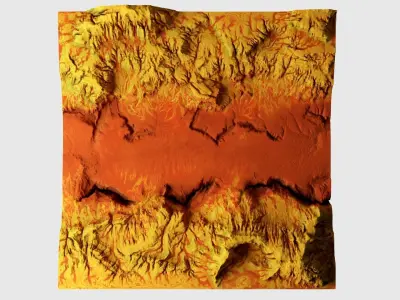 Cartoon mountain terrain with canyon and fissures 3D model