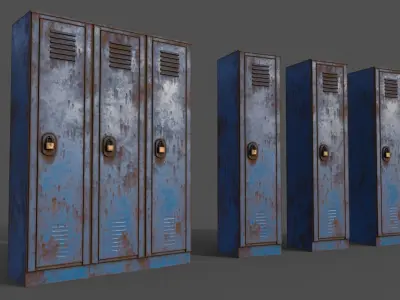 PBR School Gym Locker 01 - Blue Light Low-poly 3D model