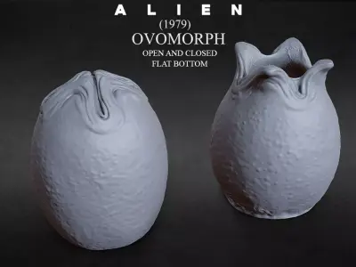 3D PRINTABLE ALIEN EGG OPEN AND CLOSED FLAT BOTTOM 3D print model