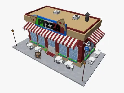  Cartoon pizza Restaurant Low-poly 3D model