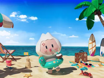 3D beach animal crossing character on Low-poly 3D model
