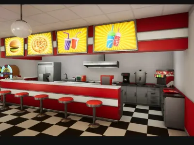 Americal Diner Cafe Low-poly 3D model
