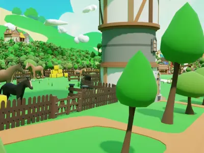 Slavic town Low-poly 3D model