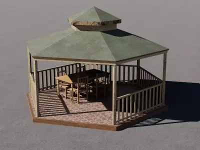 Gazeboo 3D model gazebo with table and chairs Low-poly 3D model