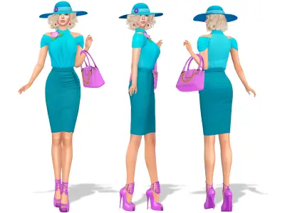 Full Teal Spring Summer Going Shopping Outfit Low-poly 3D model