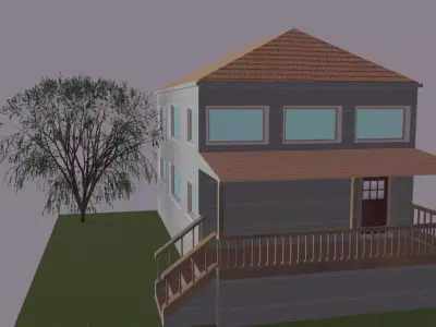 SUBURBAN HOUSE Low-poly 3D model