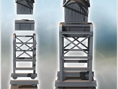Port industrial crane for rail loading with control cabin at the 3D print model