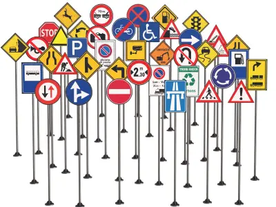 Street sign-set 01 Low-poly 3D model