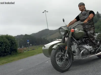  Classic Retro Motorcycle with Sidecar and Rider 