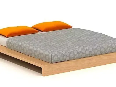 Double Bed With Wooden Base 3D model