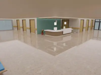 Hospital Interior Corridor Low-poly 3D model