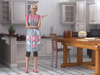  Elderly Female Chef with Apron Rigged for Maya 