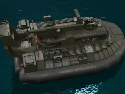  Amphibious Military Hovercraft on Water 